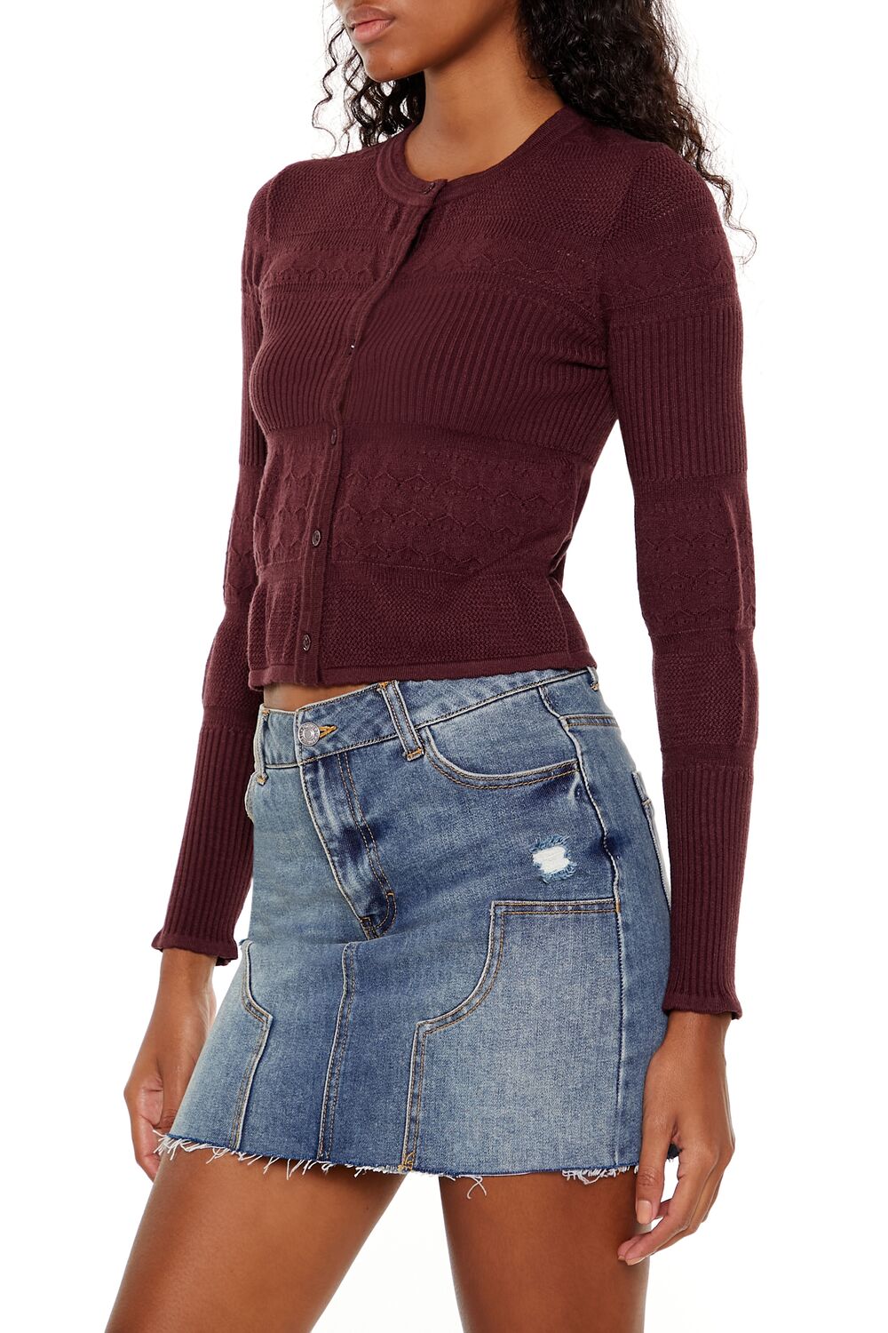  Forever 21 Mixed Knit Cardigan Sweater - merlot - Bonton