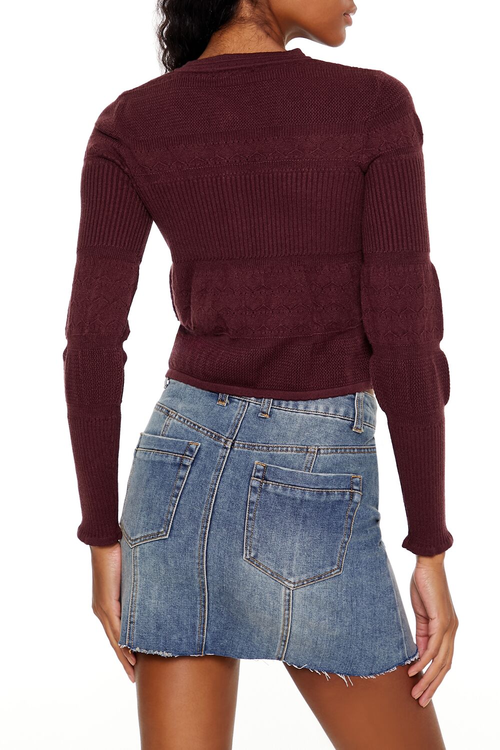  Forever 21 Mixed Knit Cardigan Sweater - merlot - Bonton