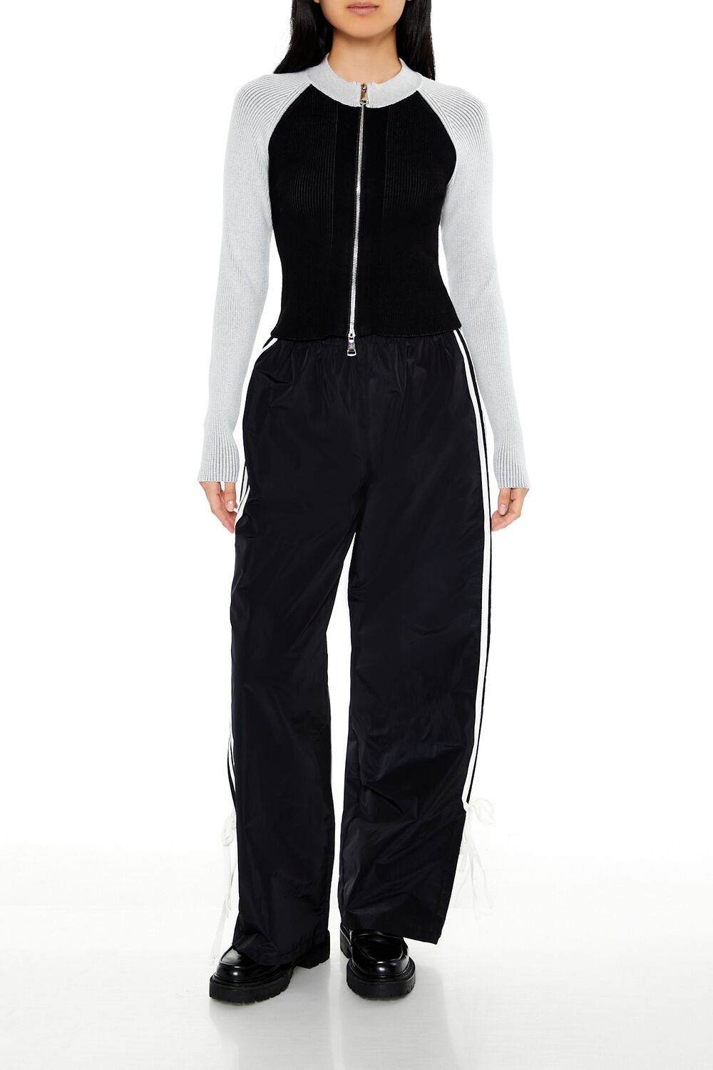  Forever 21 Two-Tone Raglan Zip-Up Sweater - black multi - Bonton