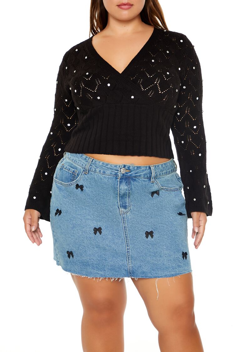  Forever 21 Plus Size Pointelle Surplice Sweater - black - Bonton