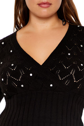 Plus Size Pointelle Surplice Sweater