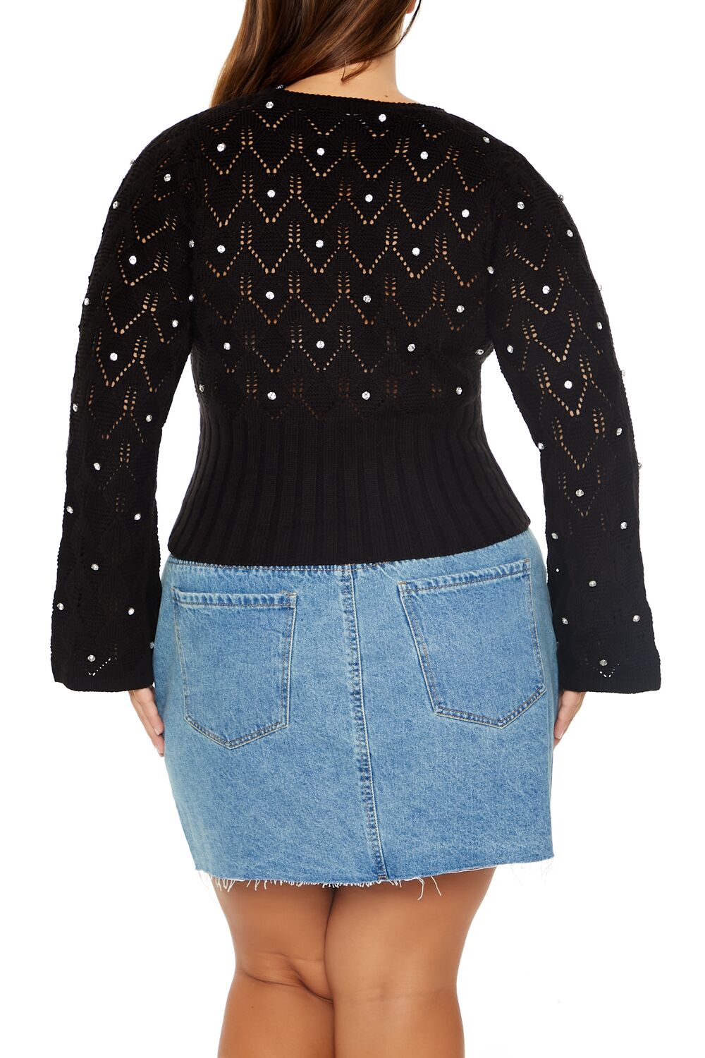  Forever 21 Plus Size Pointelle Surplice Sweater - black - Bonton