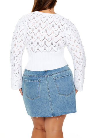 Plus Size Pointelle Surplice Sweater