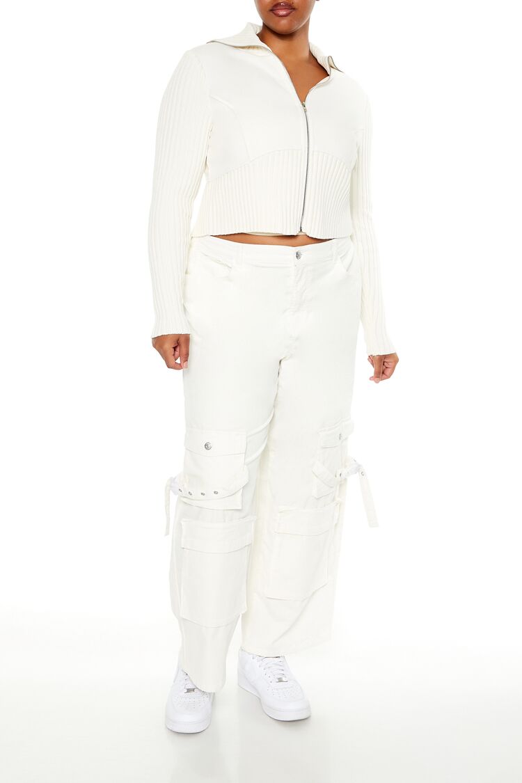  Forever 21 Plus Size Cropped Zip-Up Sweater - cream - Bonton