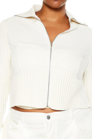 Plus Size Cropped Zip-Up Sweater