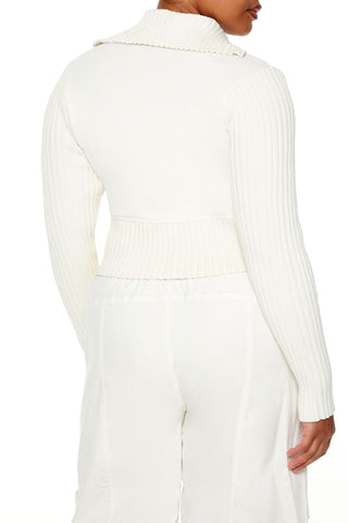 Plus Size Cropped Zip-Up Sweater