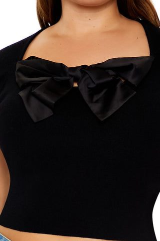 Plus Size Sweater-Knit Bow Crop Top