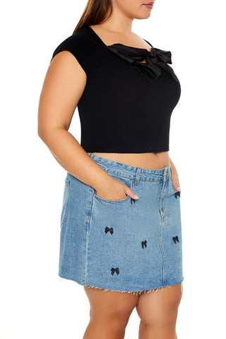 Plus Size Sweater-Knit Bow Crop Top
