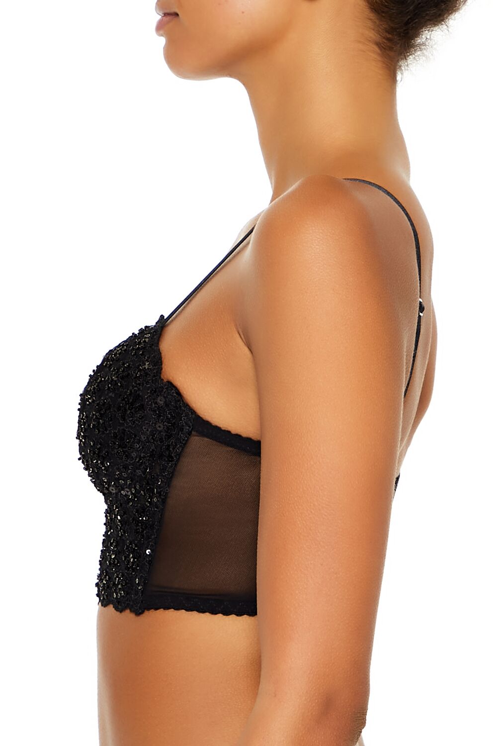  Forever 21 Sequin Lingerie Cropped Cami - black - Bonton