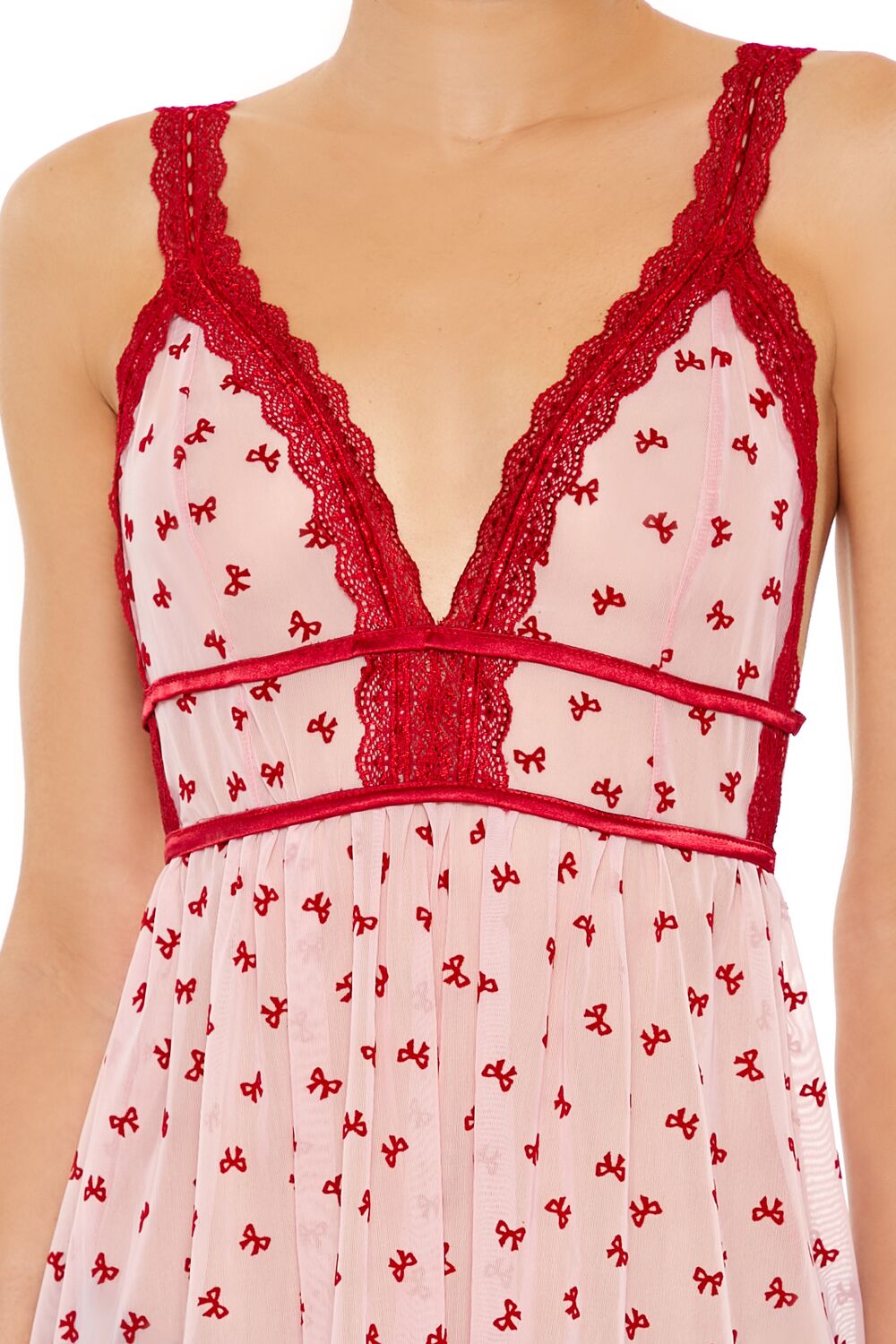  Forever 21 Bow Lingerie Mini Slip Dress - pink-multi - Bonton
