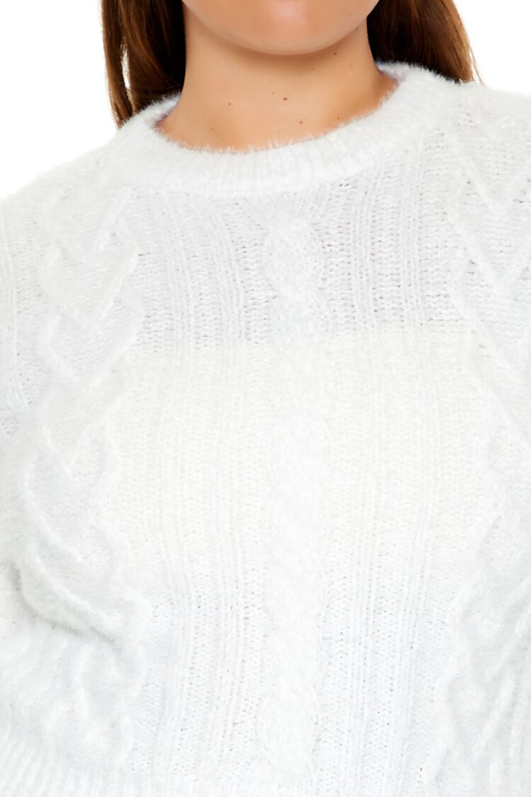 Forever 21 Plus Size Fuzzy Cable Knit Sweater - white - Bonton