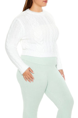 Plus Size Fuzzy Cable Knit Sweater