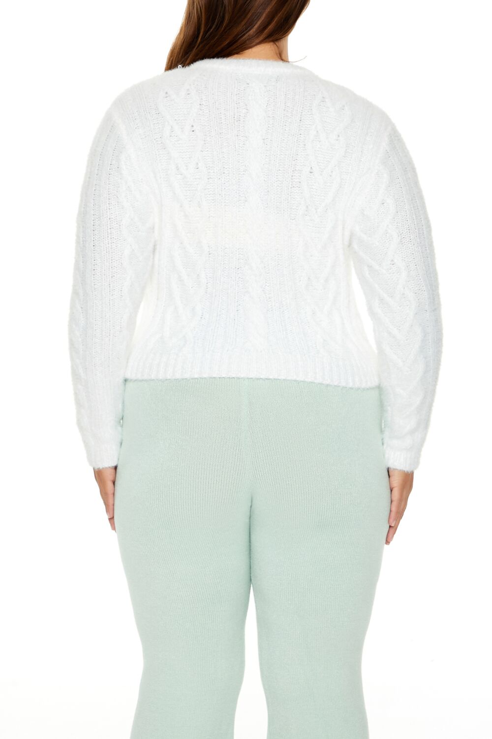  Forever 21 Plus Size Fuzzy Cable Knit Sweater - white - Bonton
