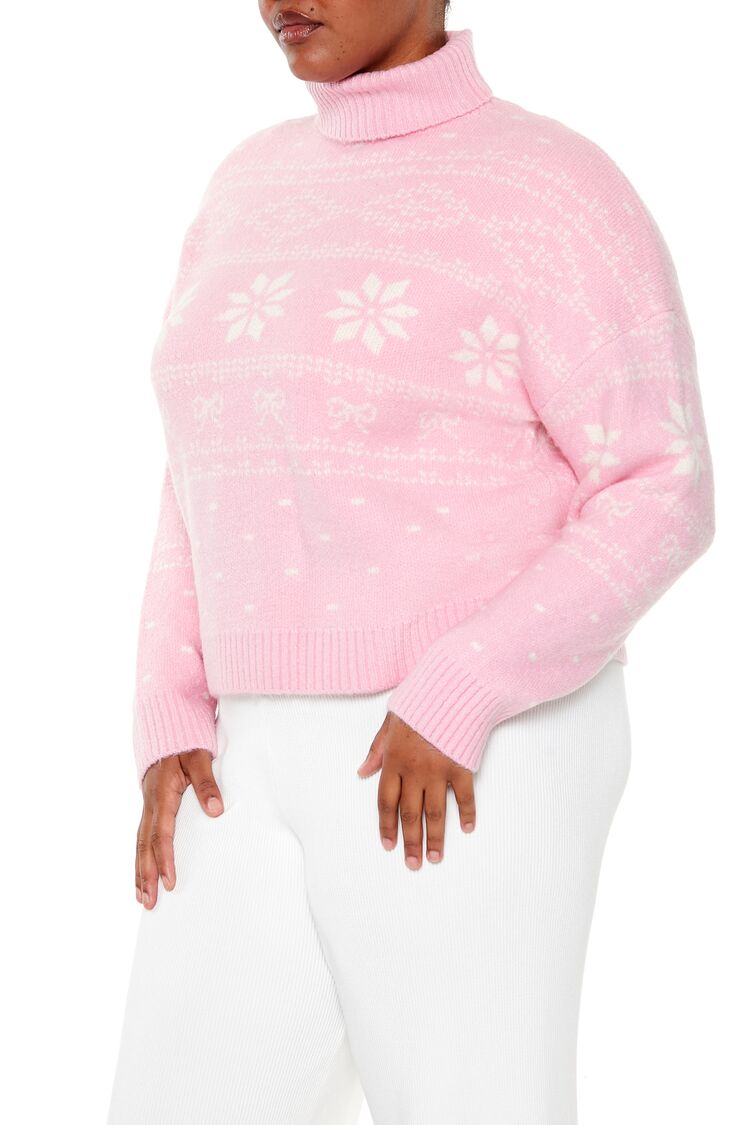  Forever 21 Plus Size Turtleneck Fair Isle Sweater - pink white - Bonton