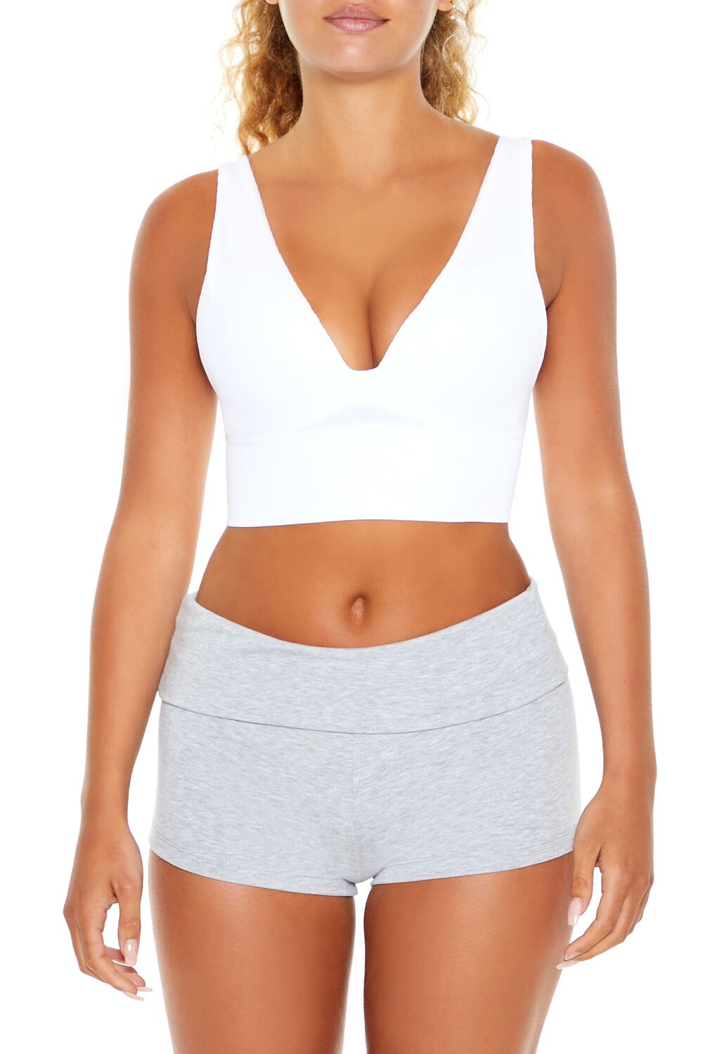  Forever 21 Seamless Plunging Longline Bralette - white - Bonton