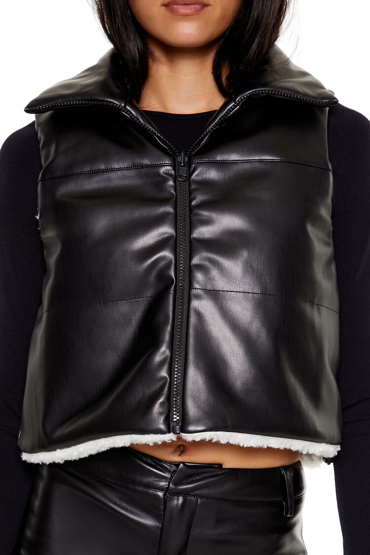  Forever 21 Reversible Faux Shearling & Leather Vest - black-swatch - Bonton