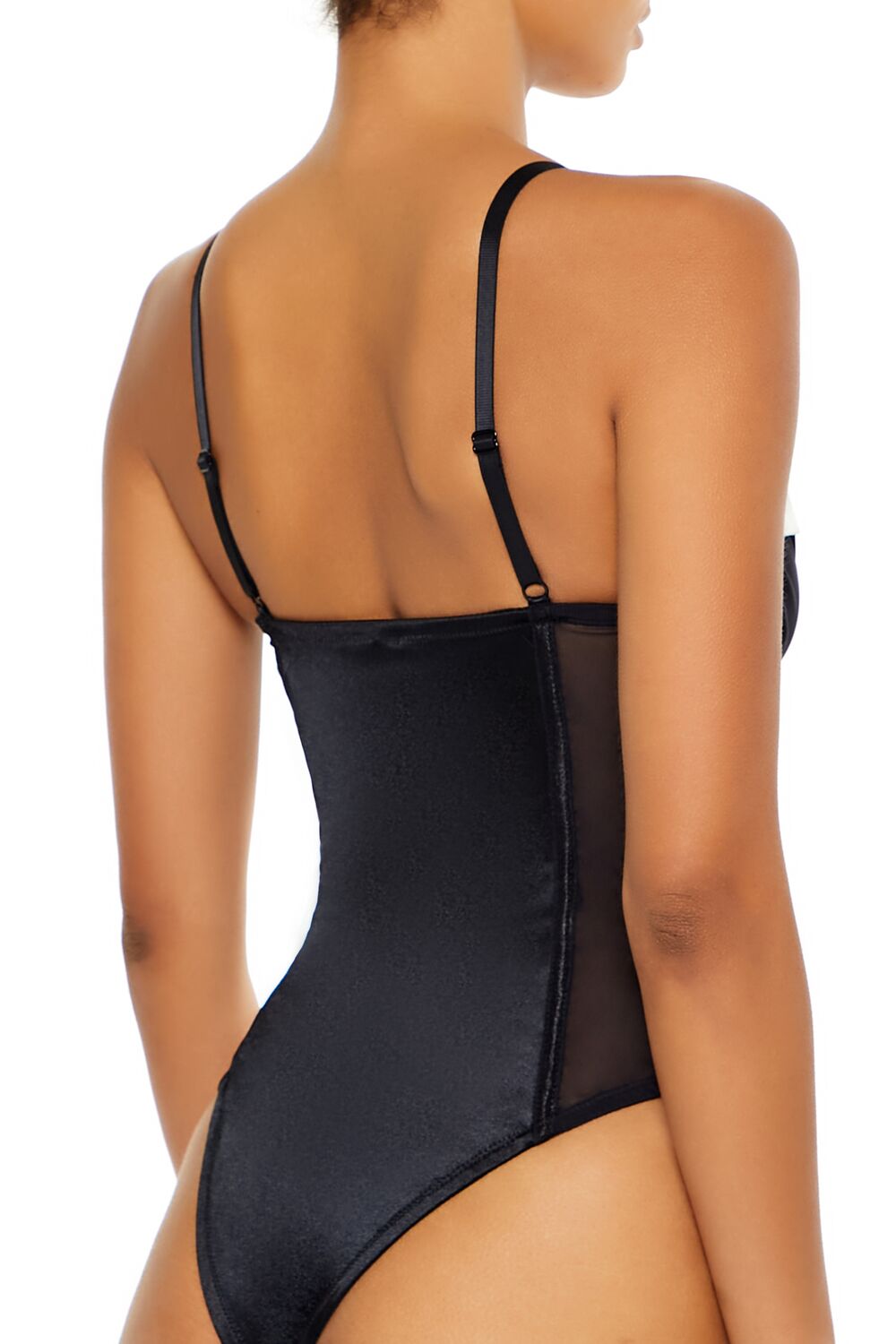  Forever 21 Bow Satin Lingerie Bodysuit - black-white - Bonton