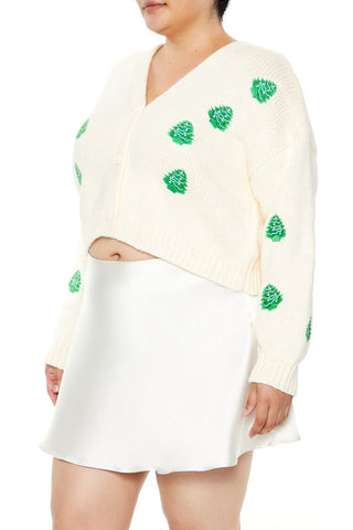 Plus Size Christmas Tree Cardigan Sweater