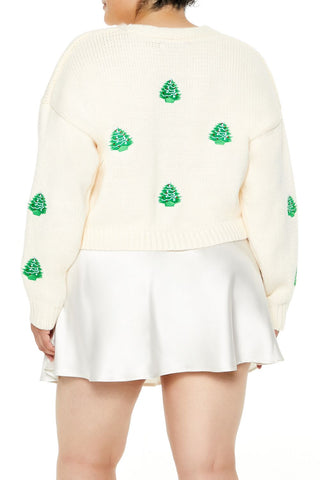 Plus Size Christmas Tree Cardigan Sweater