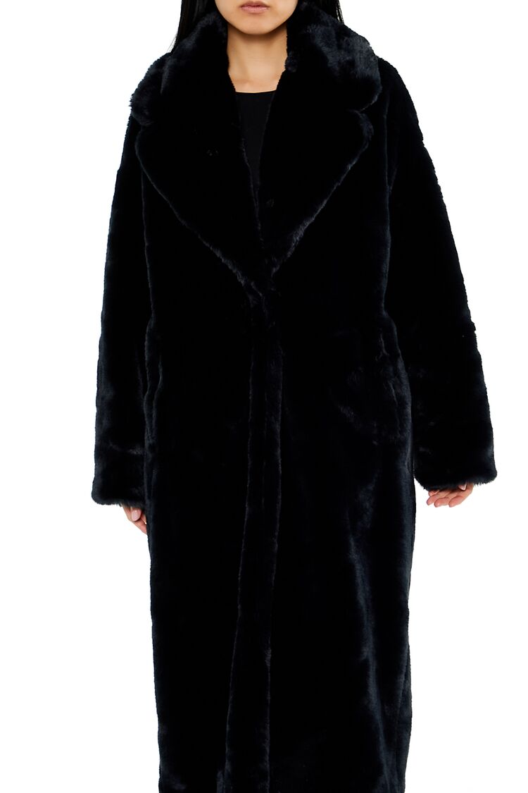  Forever 21 Faux Fur Longline Coat - black-swatch - Bonton