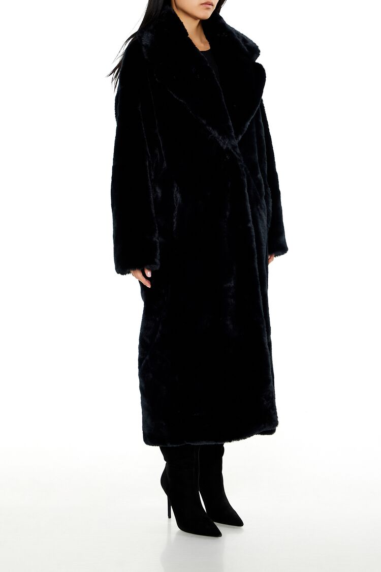  Forever 21 Faux Fur Longline Coat - black-swatch - Bonton