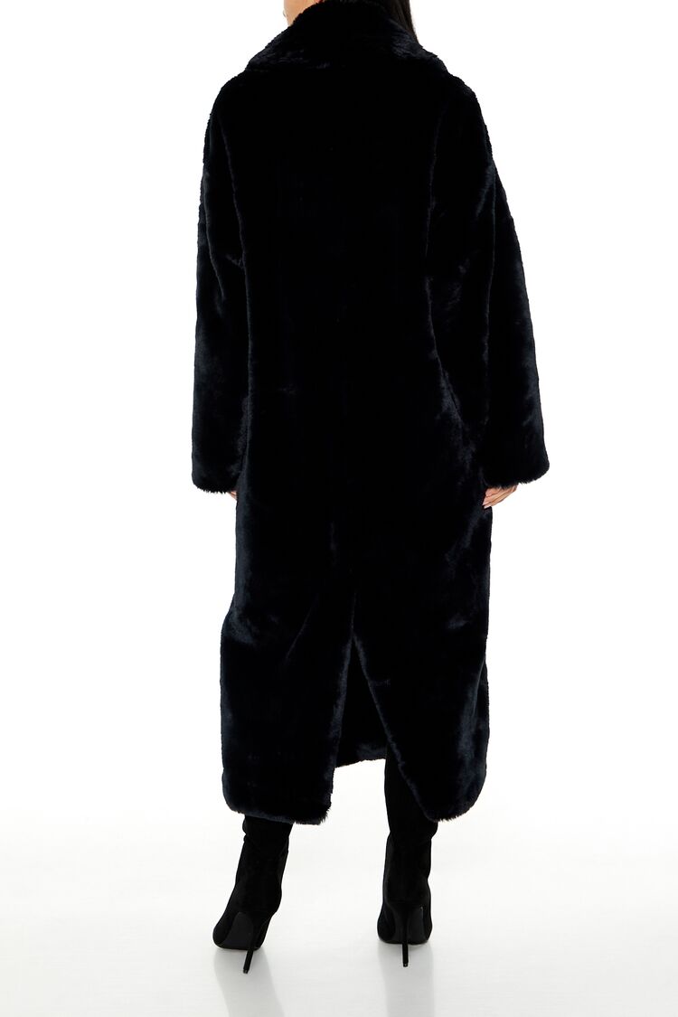 Forever 21 Faux Fur Longline Coat - black-swatch - Bonton