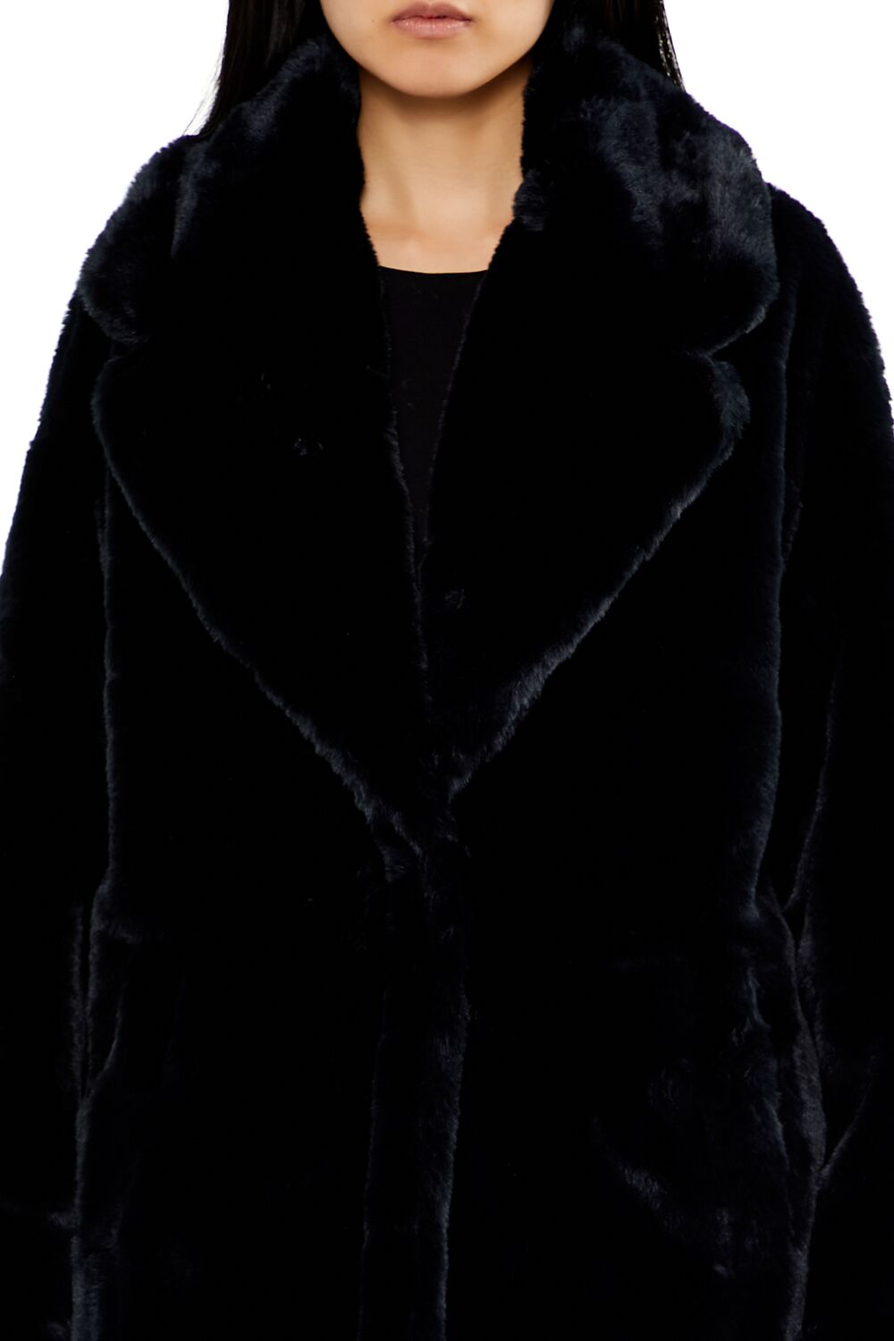 Forever 21 Faux Fur Longline Coat - black-swatch - Bonton