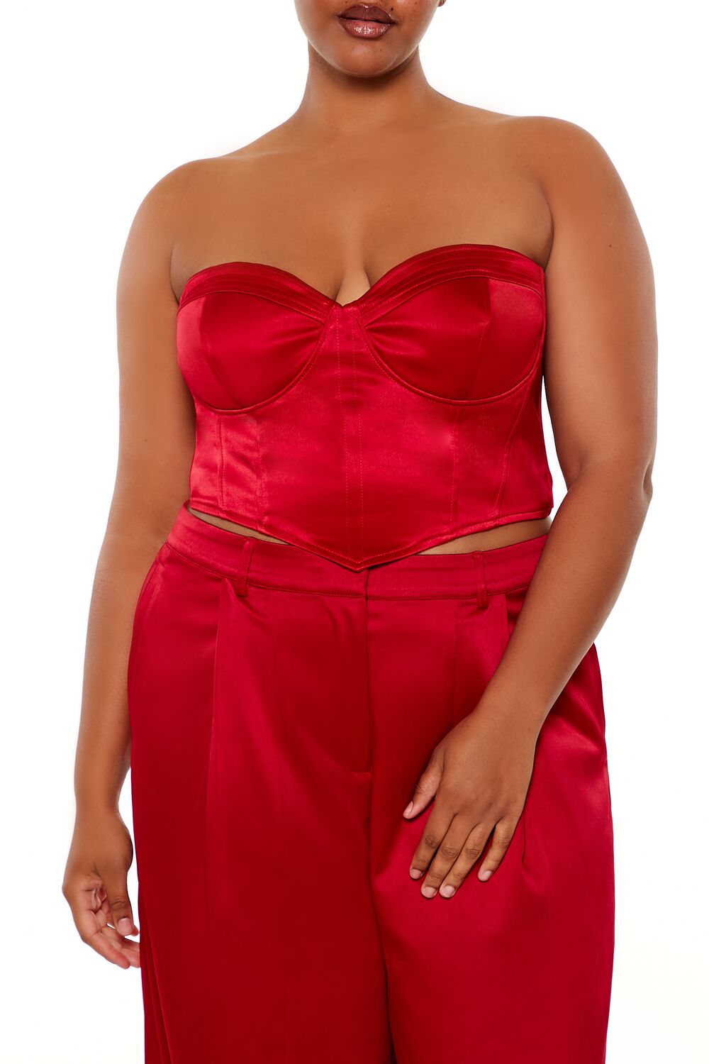  Forever 21 Plus Size Sweetheart Bustier Tube Top - dark red - Bonton