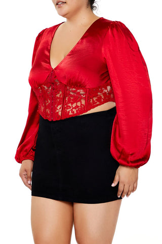 Plus Size Satin Corset Crop Top