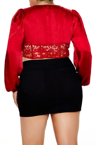 Plus Size Satin Corset Crop Top