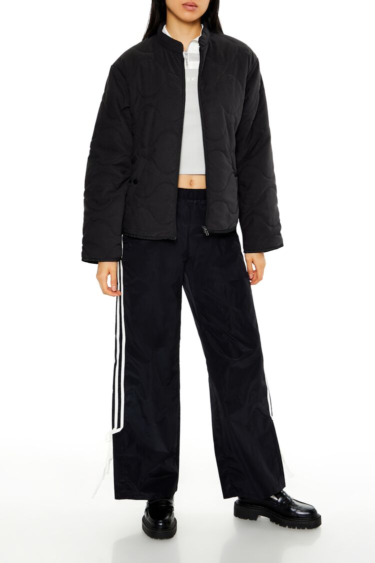  Forever 21 Abstract Quilted Zip-Up Jacket - black-swatch - Bonton