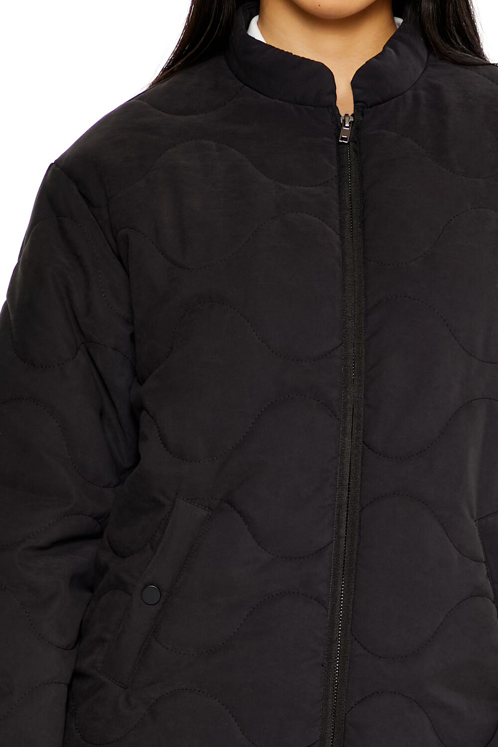  Forever 21 Abstract Quilted Zip-Up Jacket - black-swatch - Bonton