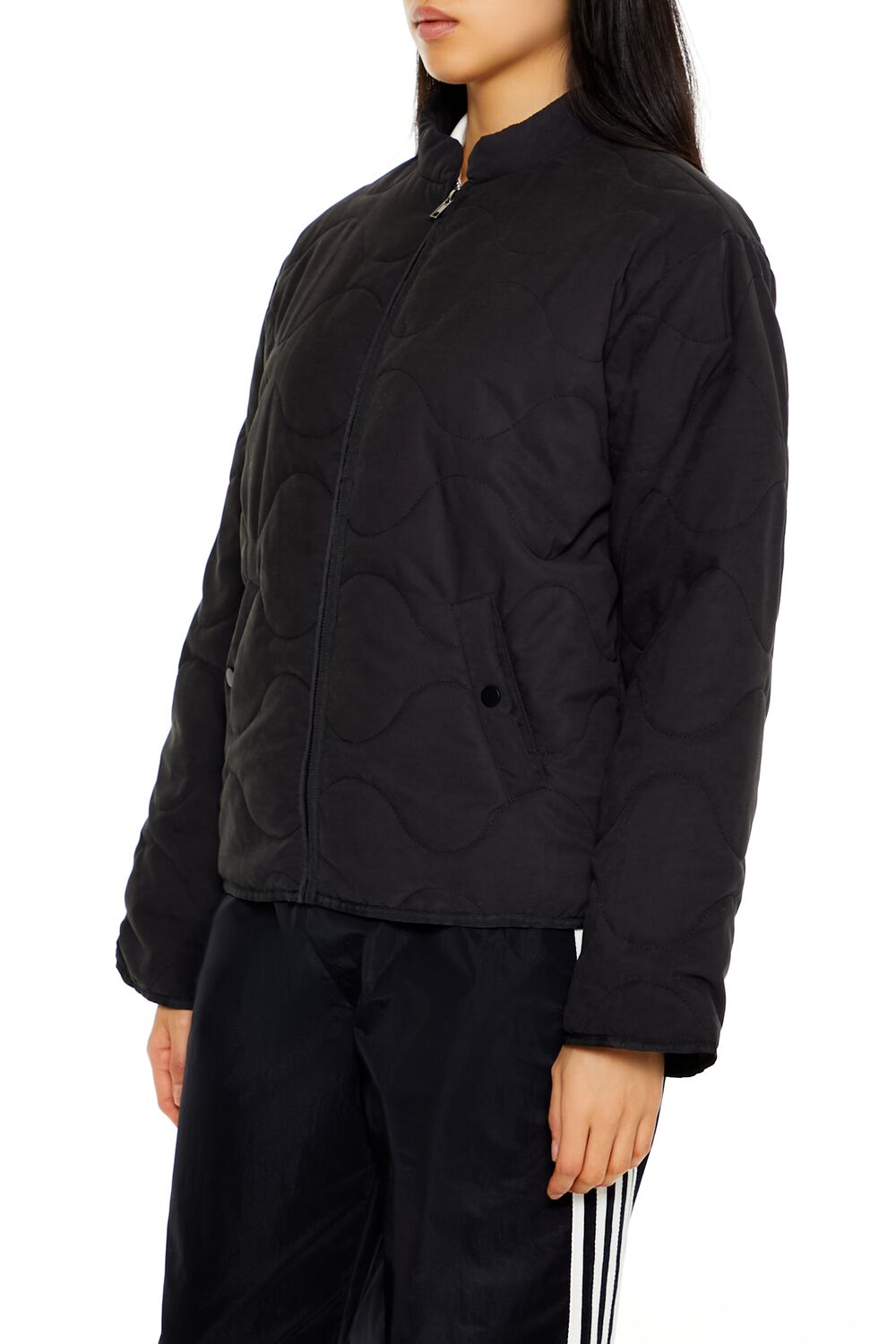  Forever 21 Abstract Quilted Zip-Up Jacket - black-swatch - Bonton