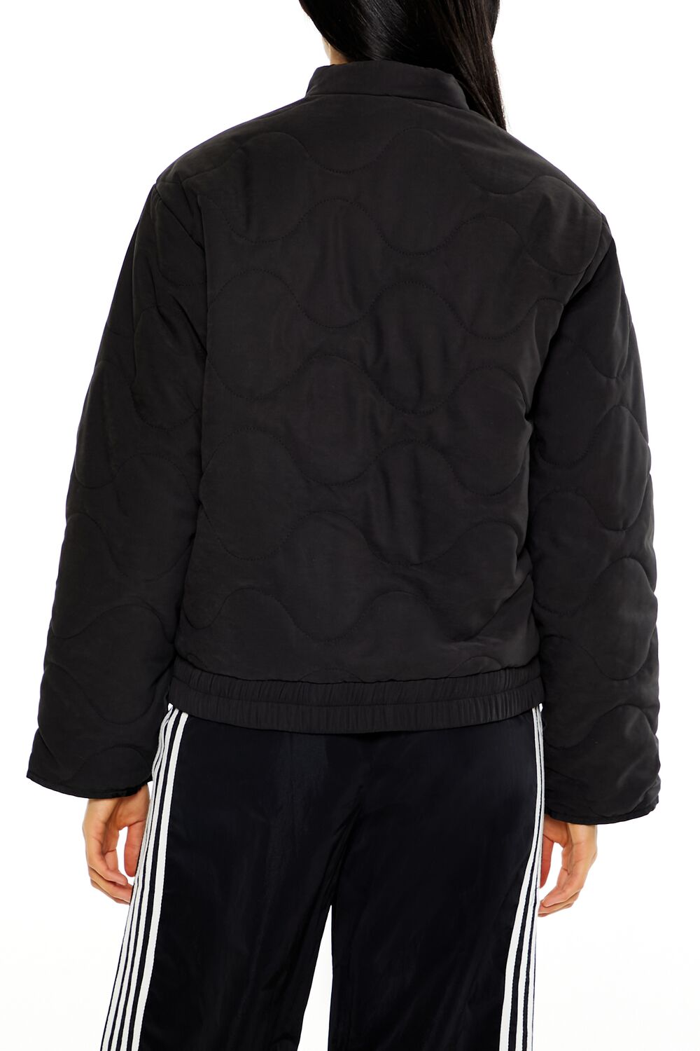  Forever 21 Abstract Quilted Zip-Up Jacket - black-swatch - Bonton