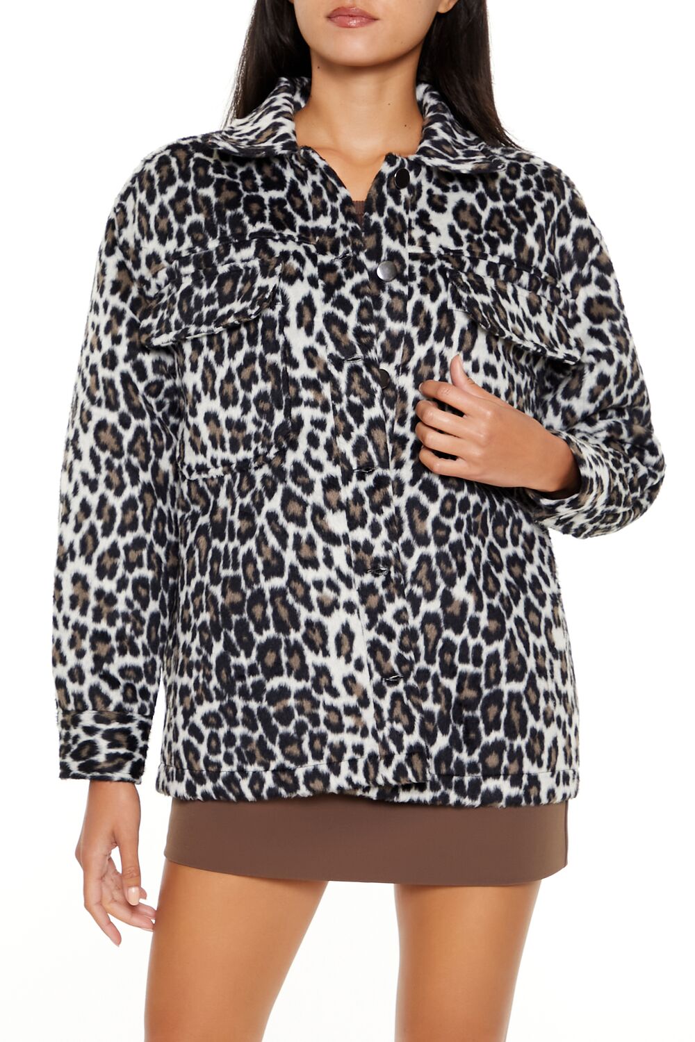  Forever 21 Faux Suede Leopard Print Shacket - brown-multi-swatch - Bonton