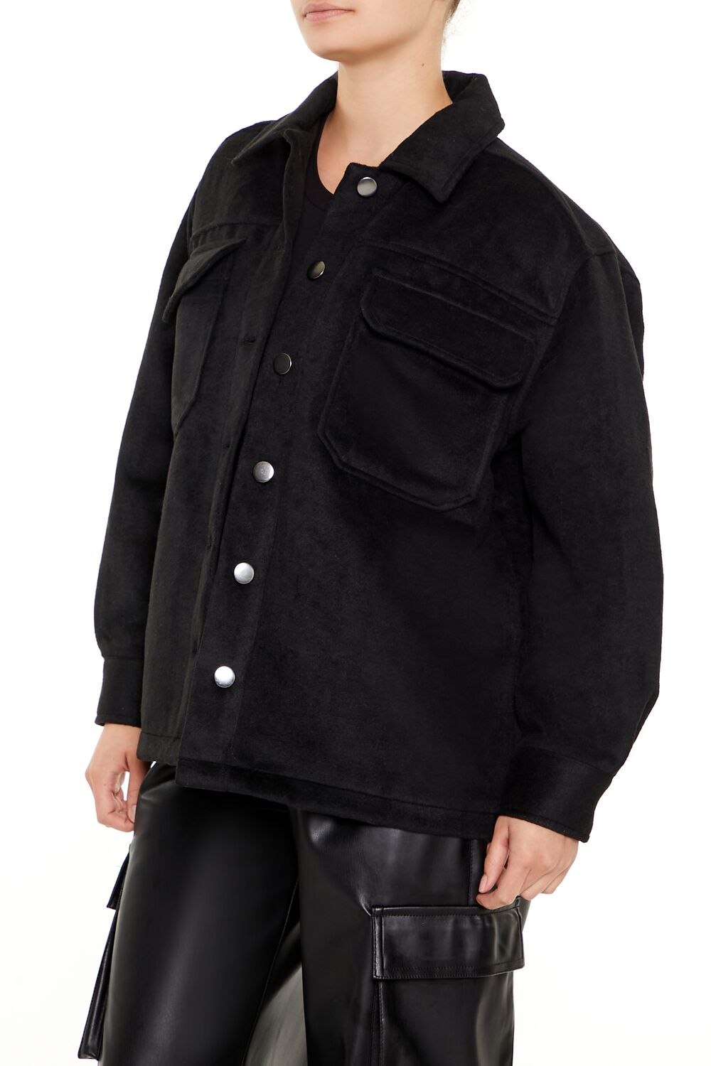  Forever 21 Plus Size Faux Suede Shacket - black-swatch - Bonton