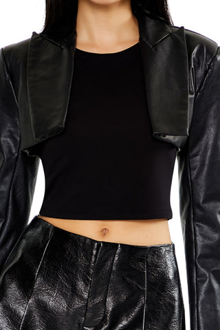 Faux Leather Cropped Blazer