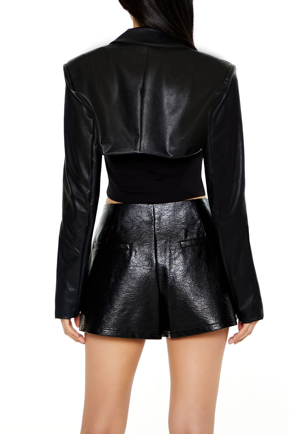  Forever 21 Faux Leather Cropped Blazer - black-swatch - Bonton