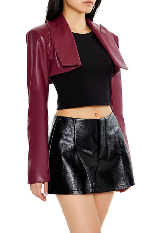 Faux Leather Cropped Blazer