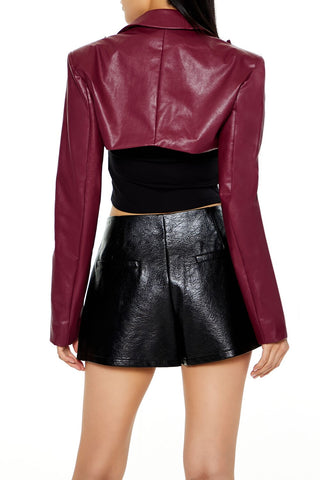 Faux Leather Cropped Blazer