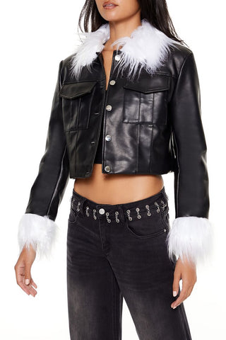 Faux Fur & Leather Trucker Jacket