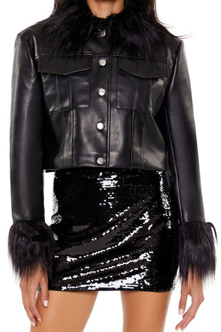 Faux Fur & Leather Trucker Jacket