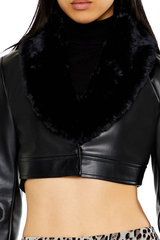 Faux Leather & Fur Cropped Jacket