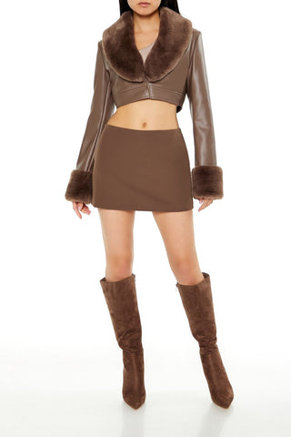 Faux Leather & Fur Cropped Jacket