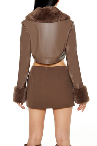 Faux Leather & Fur Cropped Jacket