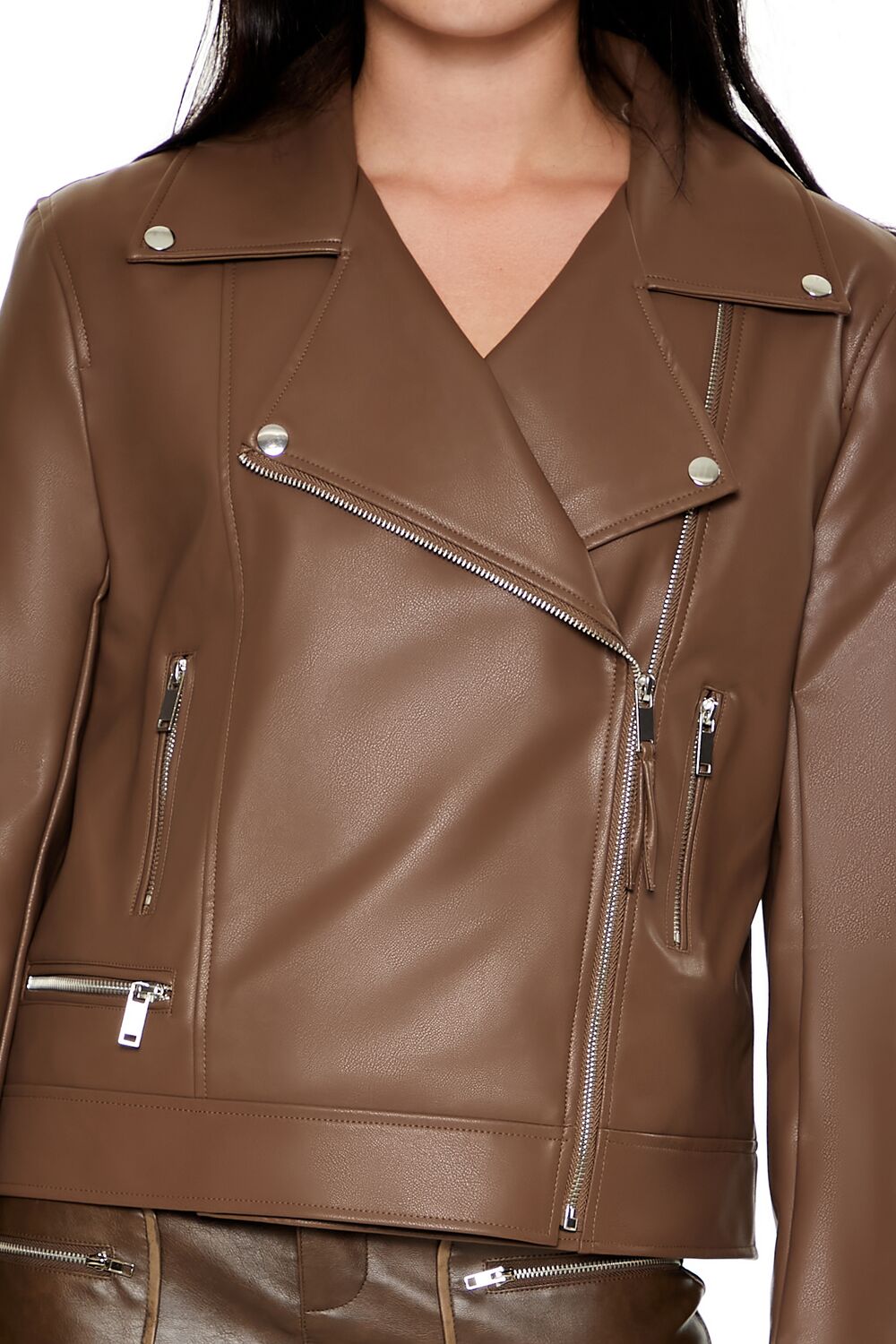  Forever 21 Faux Leather Zip-Up Moto Jacket - espresso-swatch - Bonton