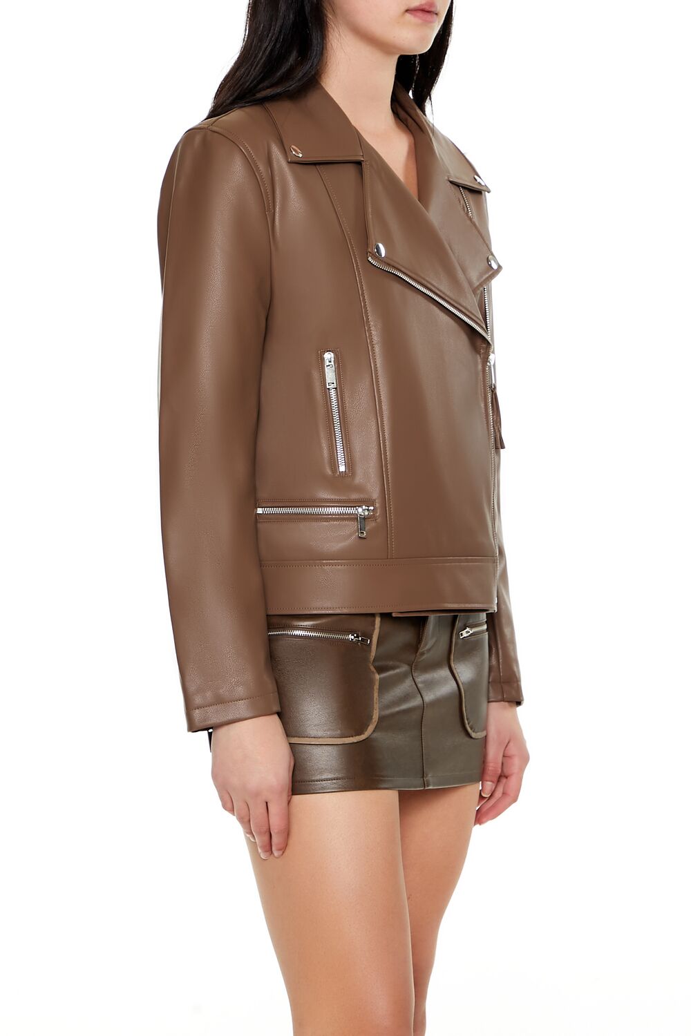  Forever 21 Faux Leather Zip-Up Moto Jacket - espresso-swatch - Bonton