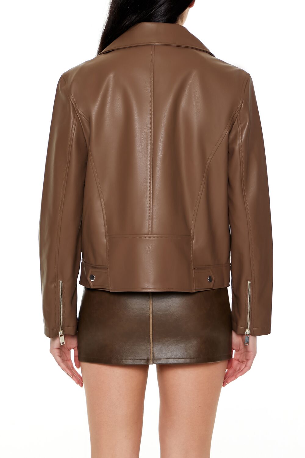  Forever 21 Faux Leather Zip-Up Moto Jacket - espresso-swatch - Bonton