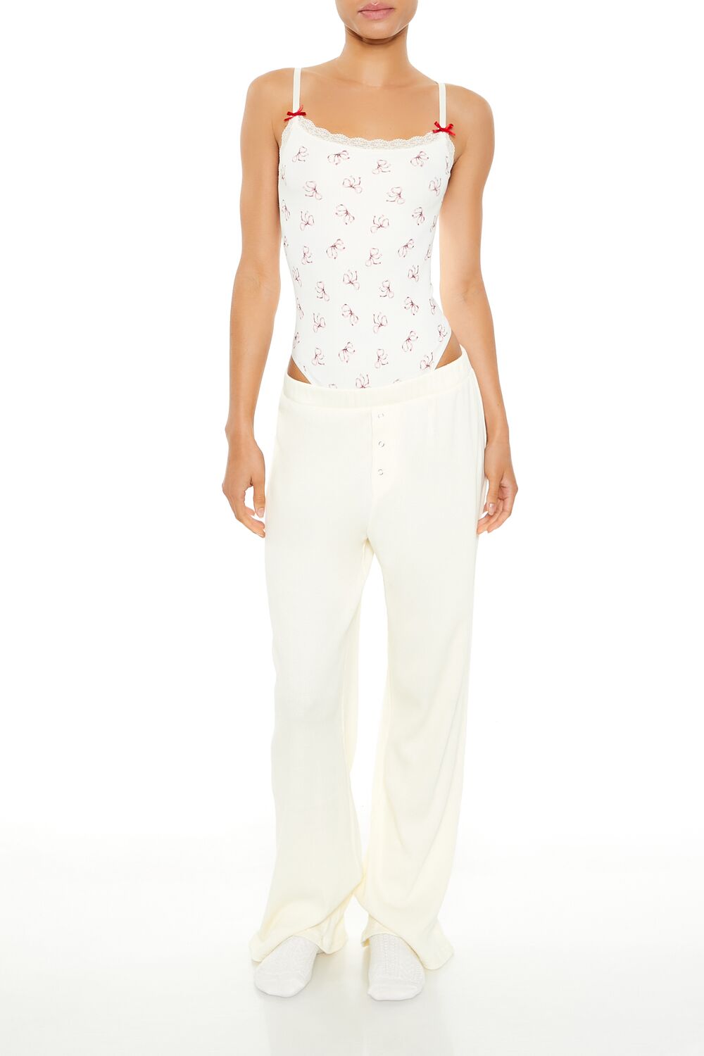  Forever 21 Seamless Bow Lingerie Bodysuit - white-high-risk-red - Bonton