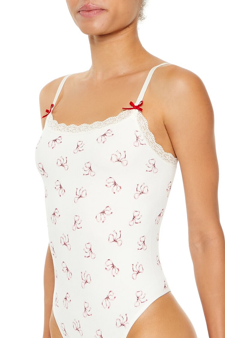  Forever 21 Seamless Bow Lingerie Bodysuit - white-high-risk-red - Bonton